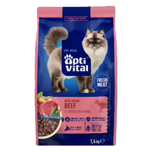 Opti Vital karma sucha- pełnoporcjowa karma dla dorosłych kotów FM z wołowiną 1,4 kg