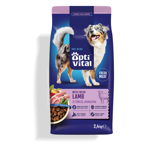 Opti Vital karma sucha- pełnoporcjowa karma dla dorosłych psów FM z jagnięciną 2,4 kg