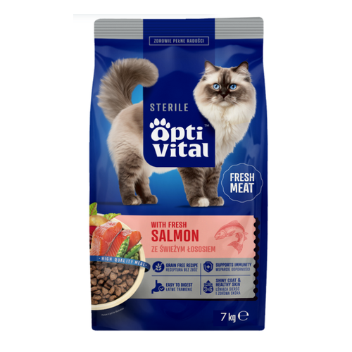 Opti Vital karma sucha- pełnoporcjowa karma dla sterylizowanych kotów FM z łososiem 7 kg