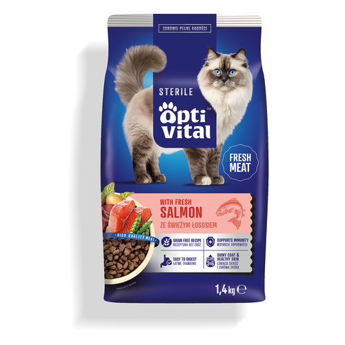 Opti Vital karma sucha Steril- pełnoporcjowa karma dla sterylizowanych kotów FM z łososiem 1,4 kg