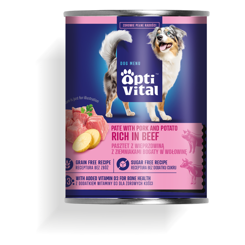 Opti Vital- Pate dla dorosłych psów z wieprzowiną. Bogate w wołowinę z ziemniakami 400g