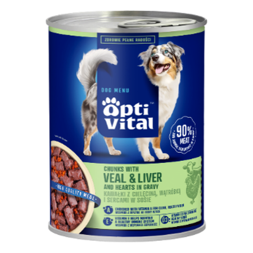 Opti Vital puszka -soczyste kawałki dla dorosłych psów z cielęciną oraz wątróbką drobiową w sosie 1250g