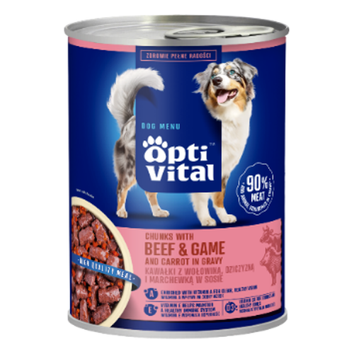 Opti Vital puszka -soczyste kawałki dla dorosłych psów z wołowiną oraz dziczyzną w sosie 1250g
