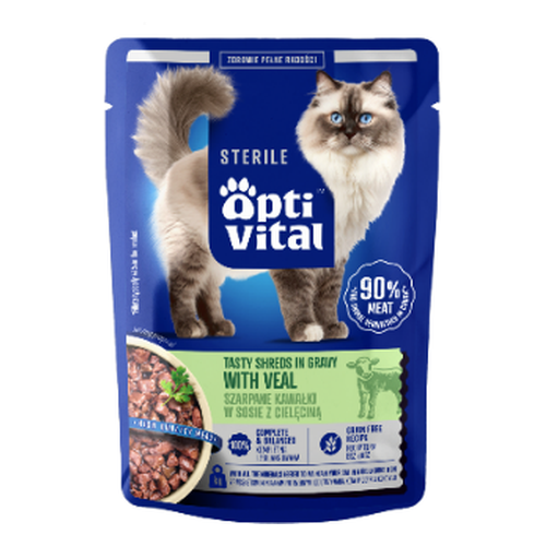 Opti Vital szarpane kawałki dla kota sterylizowanego z cielęciną w sosie 85g