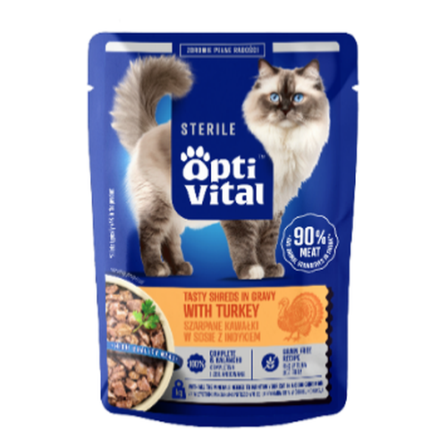 Opti Vital szarpane kawałki dla kota sterylizowanego z indykiem w sosie 85g