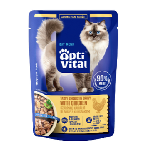 Opti Vital szarpane kawałki dla kota z kurczakiem w sosie 85g