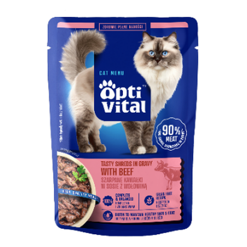 Opti Vital szarpane kawałki dla kota z wołowiną w sosie 85g